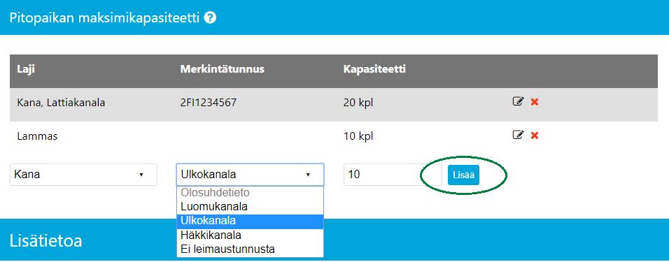 yhteydessä kananmunien leimaustunnus. Jos et myy munia, niin valitse Ei leimaustunnusta.