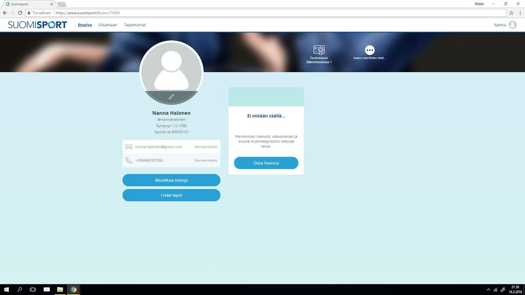 5. Sinulla on nyt käyttäjätunnus Suomisporttiin!