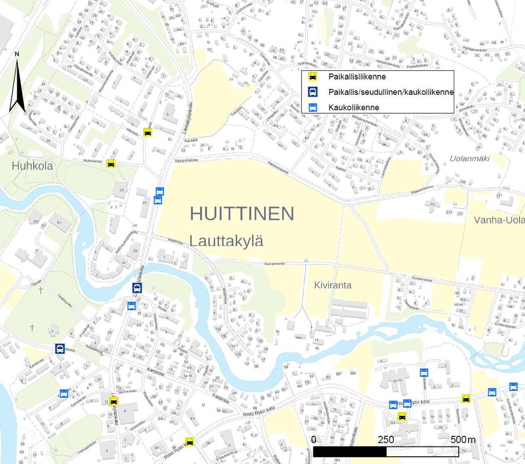 JOUKKOLIIKENNE Yhtenä joukkoliikenteen pääreittinä toimii pohjois-etelä suuntainen Lauttakylänkatu.