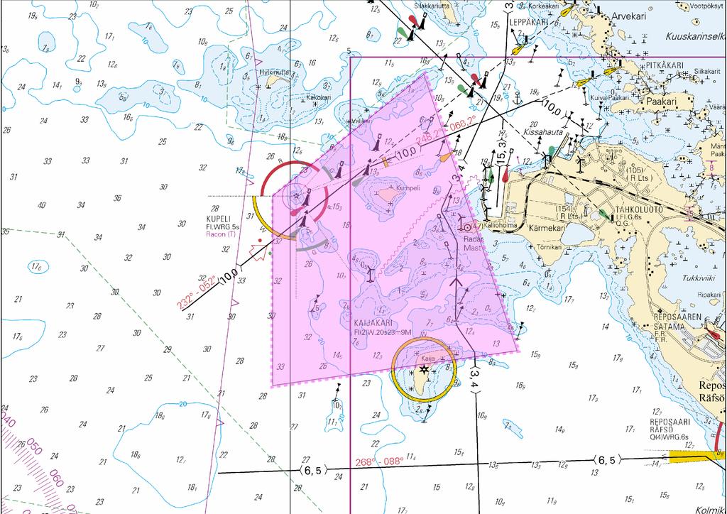 Kuva viitteeksi, karttaotteet ei merikartan mittakaavassa / Bild för referens, kortutdrag inte i sjökortets skala / Image for reference, chart extracts not to scale of chart ( Tahkoluoto Windfarm -