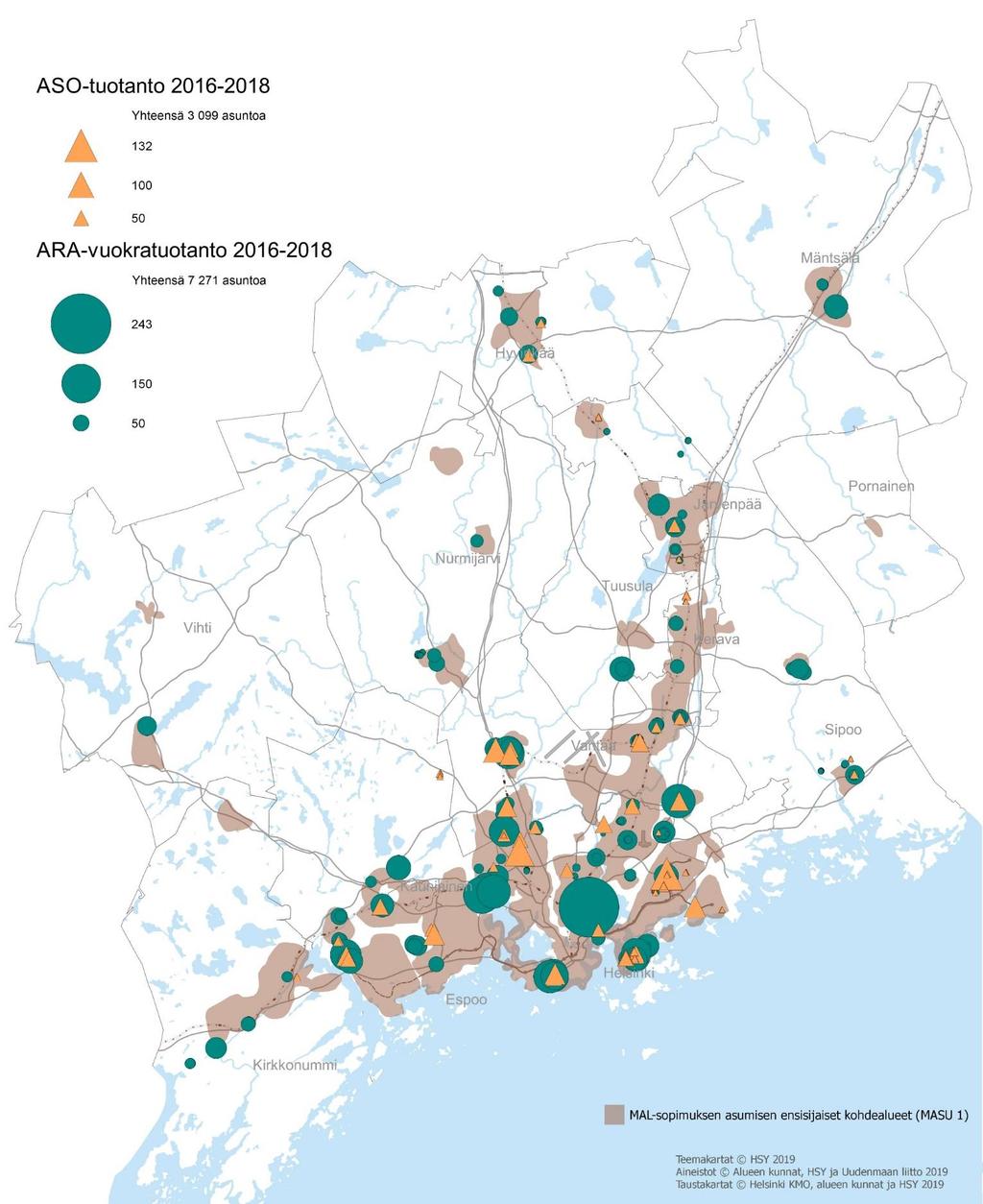 Asuntotuotantotarpeeseen vastaaminen, yhdyskuntarakenne Vuonna 2016-2018 valmistuneesta valtion