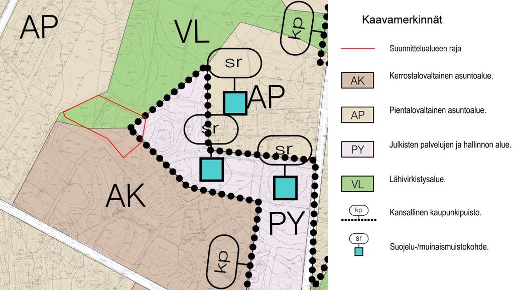 Kuva 6. Ote yleiskaavasta. Suunnittelualue on rajattu likimääräisesti punaisella. 3.2.3 Asemakaava Alueen itäosassa on voimassa Imatran kaupunginvaltuuston 19.8.