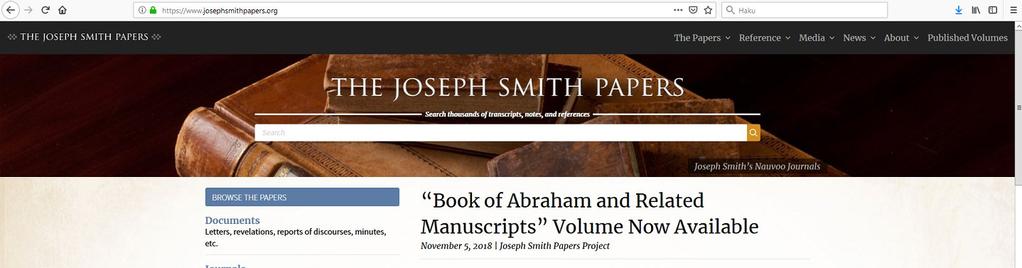 Joseph Smith Papers -projekti tarjoaa helpon pääsyn varhaisiin