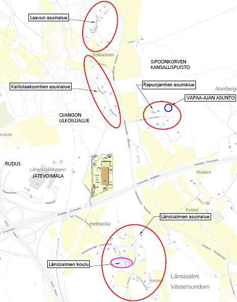 Tarkastelun kohteena oli Vantaan itäosissa olevat alueet, koska tällä alueella ei ole kierrätysmateriaalien