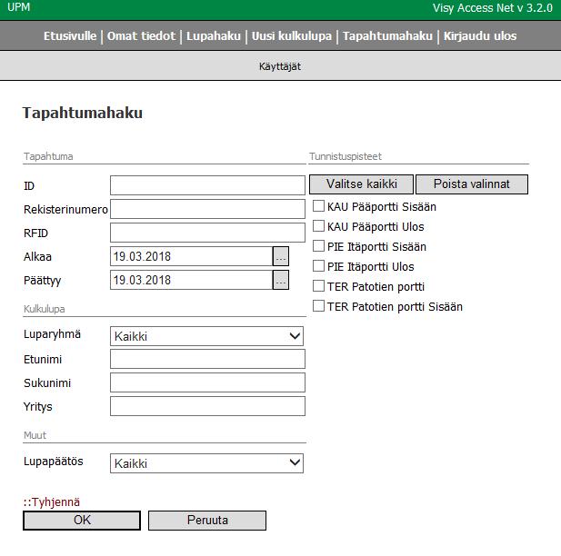 2.6 Tapahtumahaku Tapahtumahaulla voidaan halutessa tarkastella eri ajoneuvojen liikkumisia UPM:n tehdasalueilla.