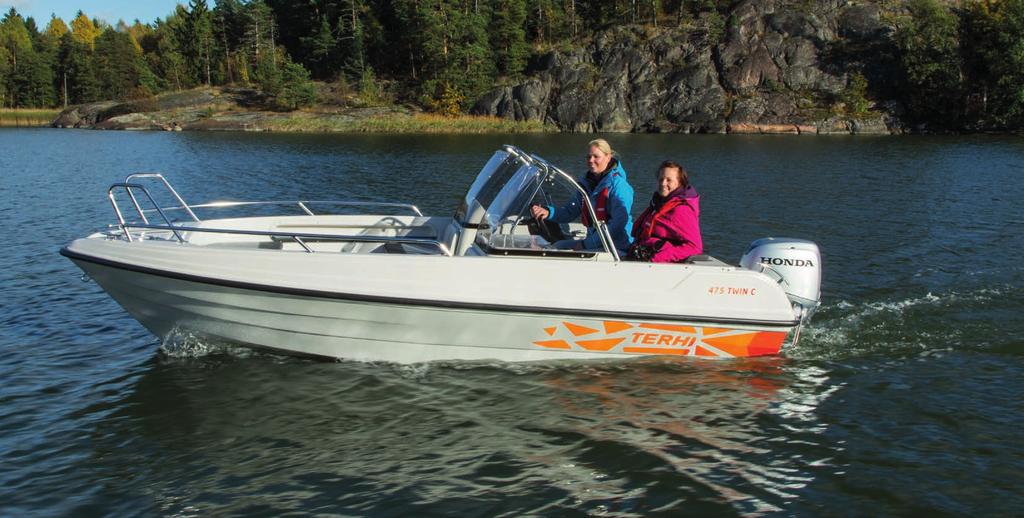 Terhi 475 Twin C 475 cm 185 cm Veneilyn iloa Terhi 475 Twin C:n erinomainen viimeistely, turvalliset kaiteet sekä hyvät
