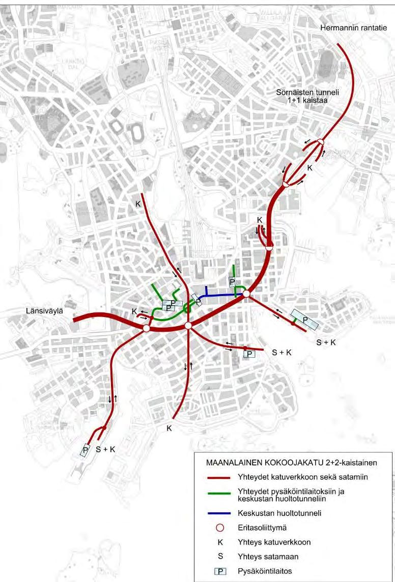 Osa Mannerheimintietä, Runeberginkatua sekä Fredrikinkatua 1+1-kaistaisia