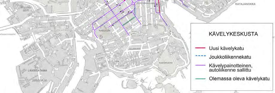 Postikatu ja Etelärannan pohjoisosa kävelykatuja Kaivokatu
