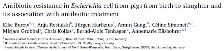 Pitkittäistutkimus Saksasta Tutkittiin resistenssin esiintymistä beetalaktaameille, tetrasykliinille, makrolideille ja kolistiinille Yleisesti ottaen resistenssiä todettiin lääkityillä eläimillä
