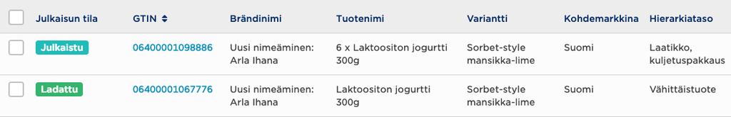 Variantin lisääminen tuotelistaukseen