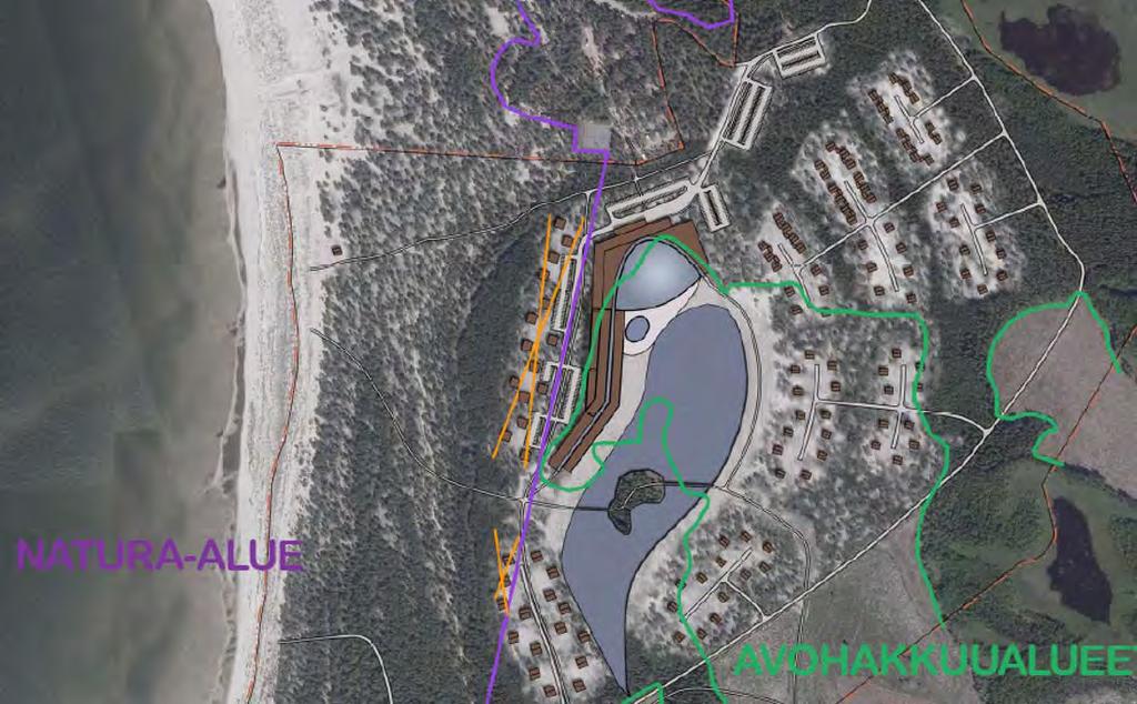 Kuvaan 4 on rajattu UPM lomakylän alueelle suunnitellun hyvinvointikeskuksen korkein, 6 kerroksinen osa. Kuva 3.