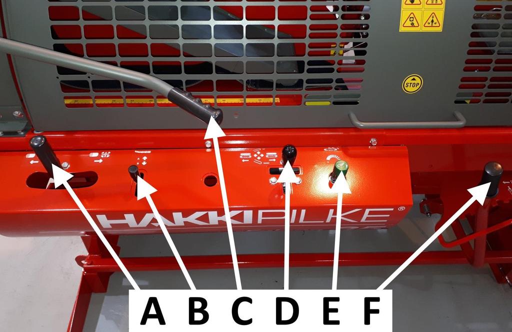 16 / 40 3. Koneen käyttö 3.1. Koneen hallintalaitteet ja toiminnot Kuva 11 Hallintalaitteiden nimet ja vaikutus (Kuva 11): A. Halkaisusylinterin ohjausvipu.