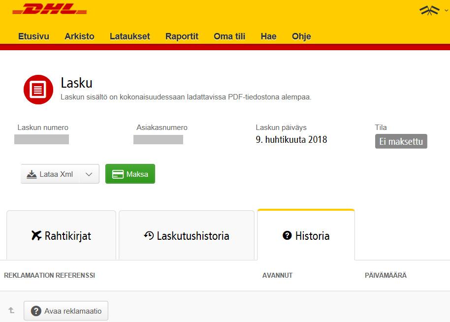 LASKUKYSELYT JA REKLAMOINTI Jos sinulla on laskuun liittyen kysyttävää ennen kuin maksat sen tai haluat reklamoida laskun, voit tehdä sen kahdella tapaa: 1.