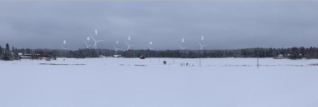 Tetomin tuulivoimahankkeen maisema- ja kulttuuriympäristöselvitys 19 Kuva 16. Kuvasovite Garpomin kylästä Koskenkyläntieltä. Etäisyys lähimpään tuulivoimalaan 2,4 kilometriä.
