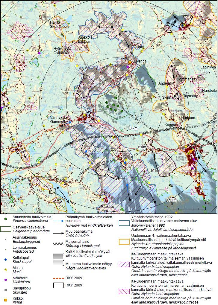Tetomin tuulivoimahankkeen maisema- ja kulttuuriympäristöselvitys 20 Kuva 17. Maisemavaikutukset kaukomaisemassa.