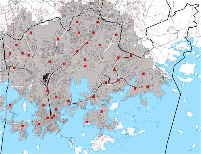 Pyöräilyvyöhyke, 15 min Harmaat alueet kuvaavat 15 minuutin pyöräilyetäisyyttä lähimmästä liike- ja palvelukeskustasta (Yleiskaava C1) tai lähikeskustasta (C3).  Asukkaita: 31.12.216: 35 46 31.12.217: 356 353 31.
