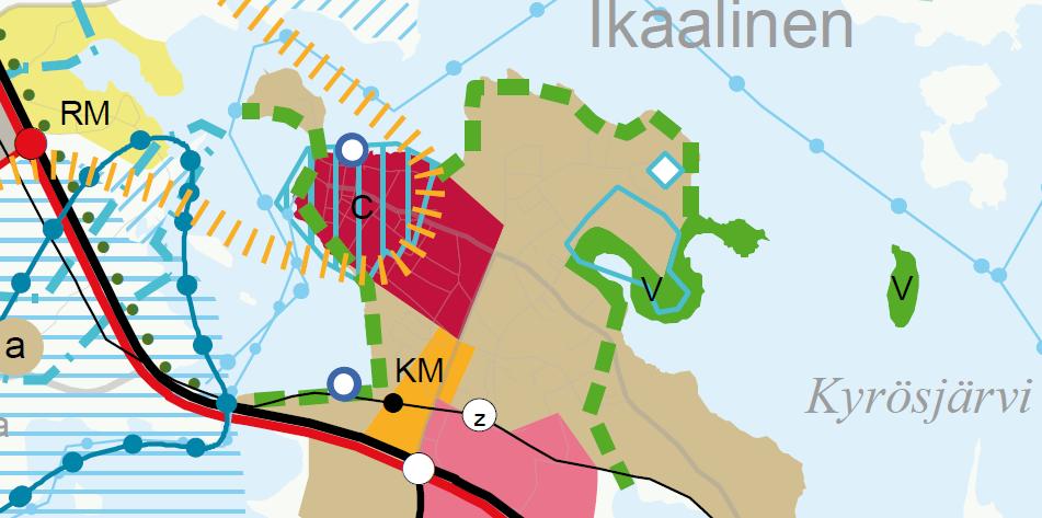 Kuva 3. Ote voimassa olevasta maakuntakaavasta. 2.3 Yleiskaava Keskeisen alueen osayleiskaava (Keskusta, Kylpylä, Kilvakkala, Teikangas) on hyväksytty kaupunginvaltuustossa 27.9.