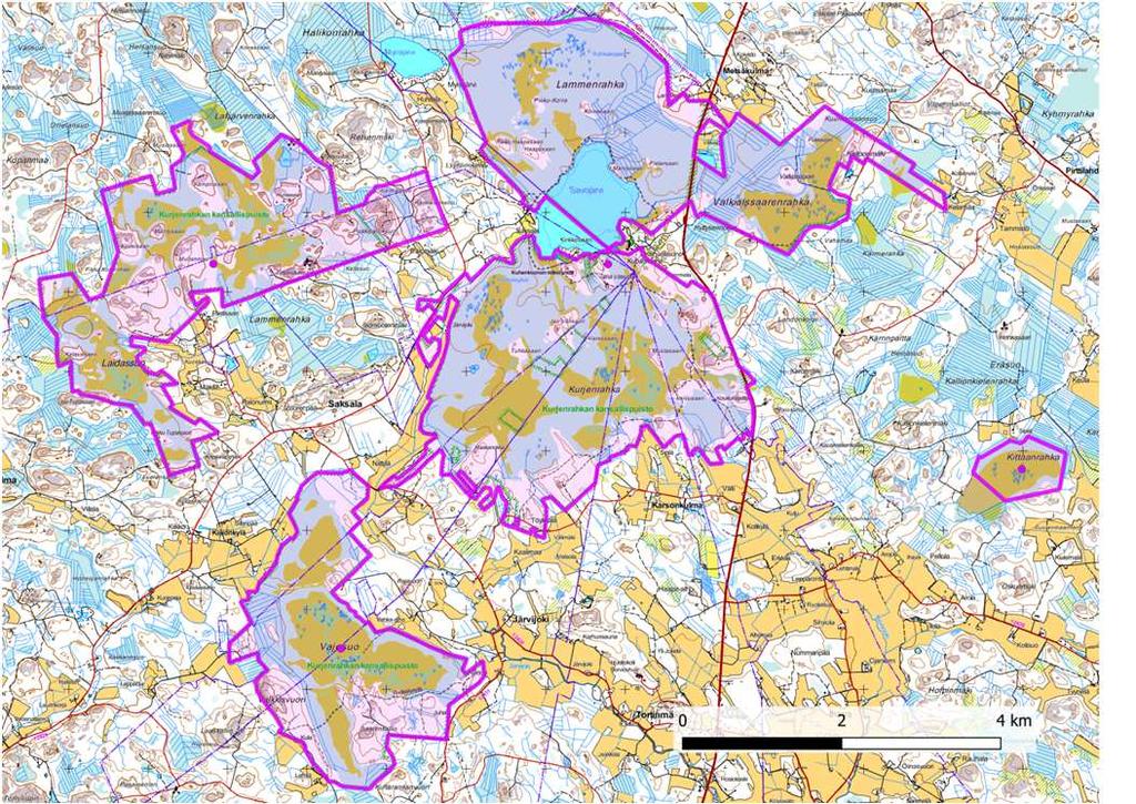Pesimäalue: kurki (1), kapustarinta (12), töyhtöhyyppä (9), taivaanvuohi (4), liro (6), kuovi (7), kiuru (2), niittykirvinen (25), idänuunilintu (1) ja isolepinkäinen (1). Kartta 41.