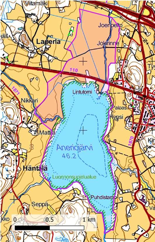 Syyskerääntymisalue: laulujoutsen (435, 240). Kartta 44. Alasjärven MAALI-rajaus. Pohjakartta MML 2/2015.