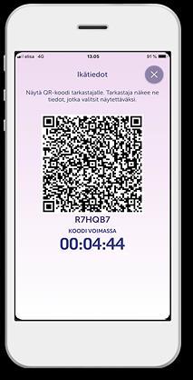 QR-koodin käyttö (tarkastaja ei ole tunnistautunut) Asiakkaan kuva ei tule tarkastajan puhelimeen näkyviin, koska tarkastaja ei ole tunnistautunut.
