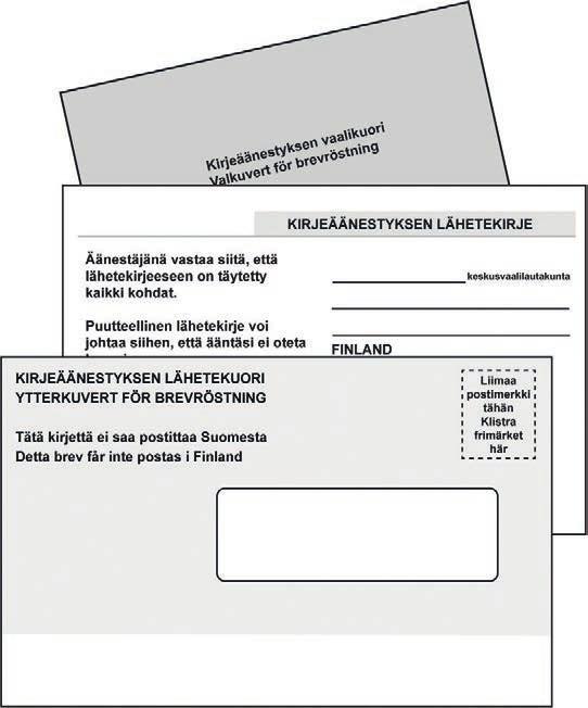 67 5.3.3. Kirjeäänestysasiakirjojen tarkastaminen Tarkastettavat kirjeäänestysasiakirjat Kirjeäänestysasiakirjoja ei jaeta keskusvaalilautakunnalle, vaan suoraan kirjeäänestäjille.