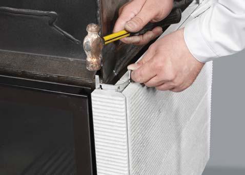 At the back of the soapstone to go beside the firebox door is a pre-installed adjustment screw.