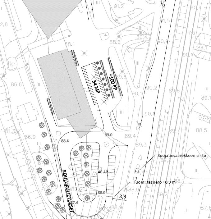 JALANKULKU- JA PYÖRÄILYREITIT Koululle on nykyisin olemassa hyvät yhteydet Tampereentieltä, mutta kaikki reitit eivät ole esteettömiä jyrkkien pituuskaltevuuksien takia.