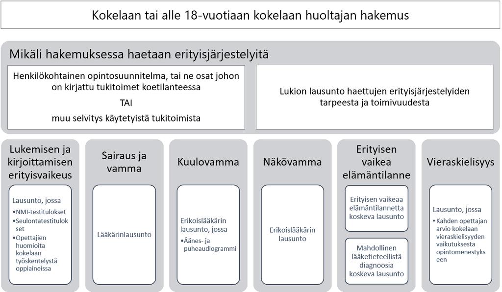 miksi erityisjärjestely on tarpeen kohtuullisen ja yhdenvertaisen aseman luomiseksi. Muista hakemukseen tarvittavista liitteistä kerrotaan tarkemmin luvussa 4.