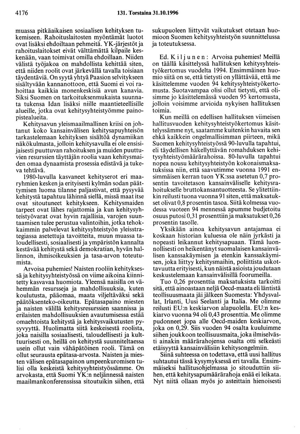 4176 131. Torstaina 31.10.1996 muassa pitkäaikaisen sosiaalisen kehityksen tukemiseen. Rahoituslaitosten myöntämät luotot ovat lisäksi ehdoiltaan pehmeitä.