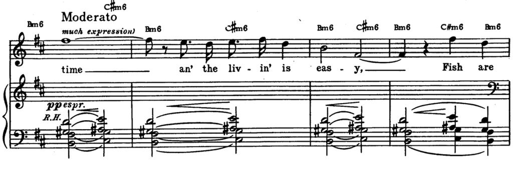 10 NUOTTIESIMERKKI 3. Ensimmäiset neljä tahtia A-osaa Summertimen Porgy and Bess- musikaaliversiosta B-mollissa (Gershwin 1935.