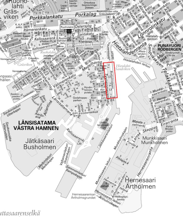 Sijaintikartta Jätkäsaari, Tornihotelli ja Sonckin makasiinit Liite kaavaan