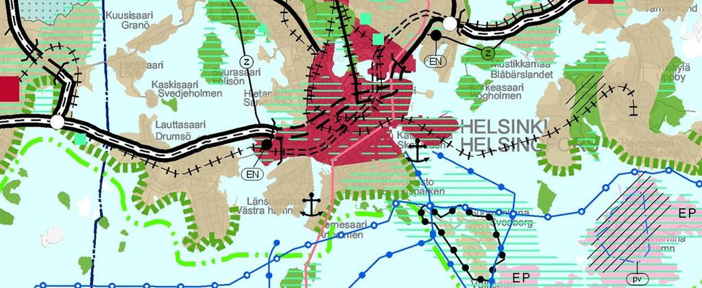 linjauksen 400 kv voimalinja Raakavesitunneli Jätevesitunneli Pohjavesialue Natura 2000 verkostoon kuuluva tai ehdotettu alue Kulttuuriympäristön tai maiseman vaalimisen kannalta tärkeä alue, tie tai