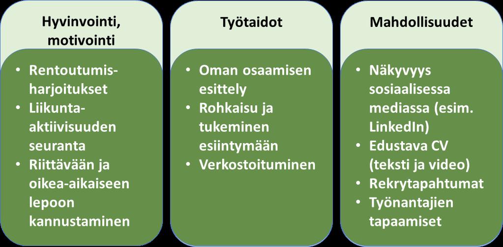 Työllistymisen edellytykset ja niiden vahvistaminen Useimmin mainitut työllistymisen edellytykset Hankkeessa käytettyjä edellytysten vahvistamiskeinoja Sitkeys