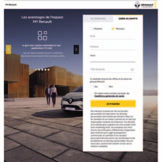 Online-palvelut Kun olet luonut ja aktivoinut tilisi vastaanottamasi sähköpostin avulla, tallenna ajoneuvosi tiedot omaan MY Renault -tiliisi.