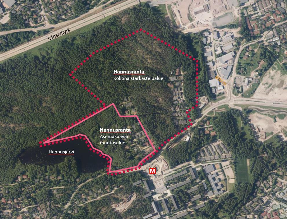 Metroaseman ympäristön tehokkaan rakentamisen myötä laajempia osia nykyisistä metsä- ja kallioalueista jätetään rakentamisen ulkopuolelle.