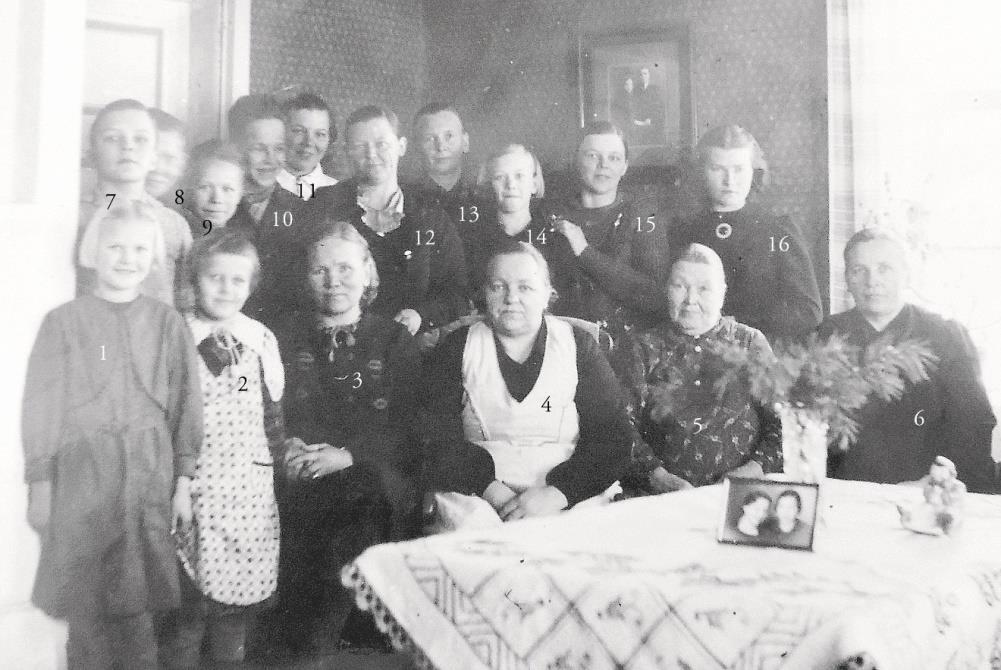 Vanhoja kuvia Aino Murtosen (koulun Ainon) albumista Henkilöiden tunnistus: Kyllikki Tanila Talvisodan evakossa Juvalla, Maivalan kylässä Olga Valkosen talossa, Joulun maissa 19