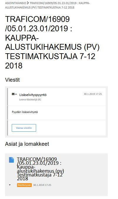 6 kauppa-alustuet(at)visma.traficom.fi Uusi viesti kauppa-alustukien sähköisessä asioinnissa / Nytt meddelande i e-tjänsten för handelsfartygsstöd Teille on lähetetty asiointikansioon uusi viesti.