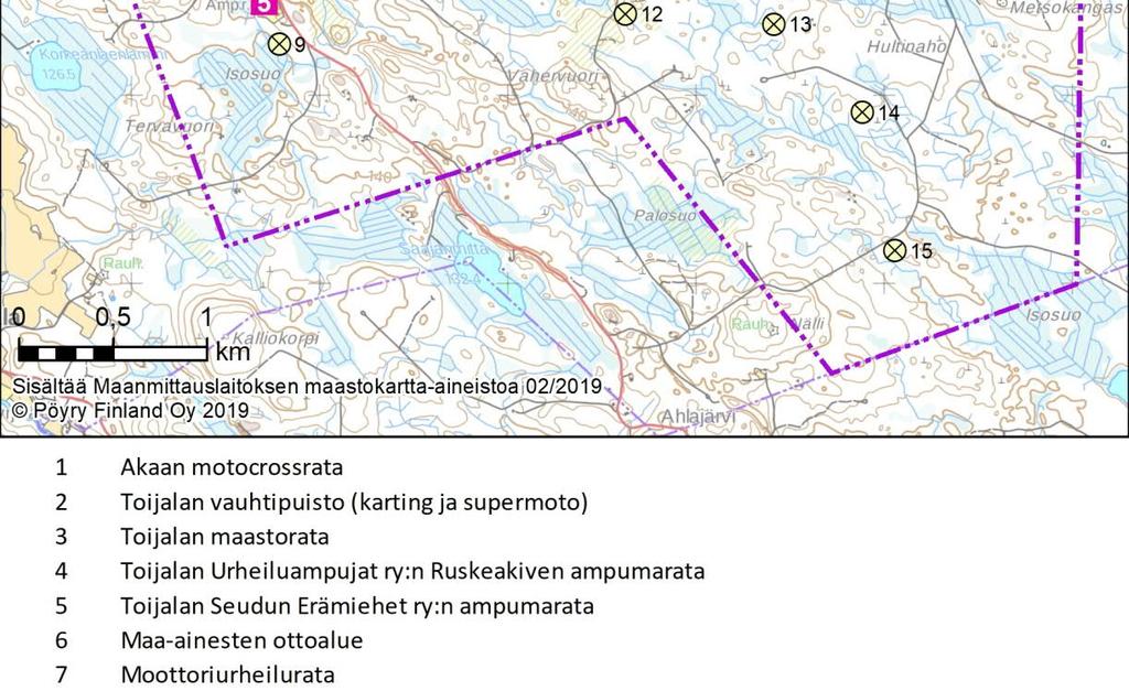 Lähimmät lomarakennukset sijaitsevat noin 1,1 km etäisyydellä lähimmästä voimalasta.