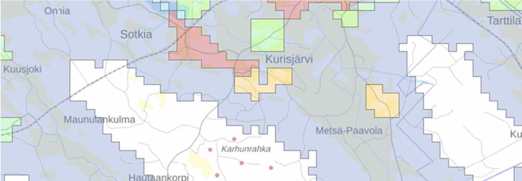 Kuva 7-3. Hankealueen ympäristön yhdyskuntarakenteen jaotus vuonna 2017.