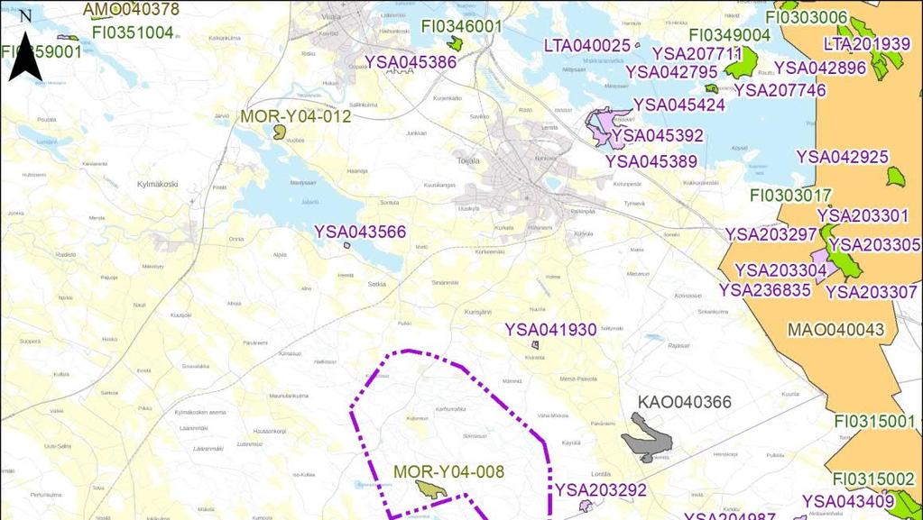 7.3.4 Suojelualueet ja muut luontoarvoltaan merkittävät kohteet Lähimmät suojelualueet ovat yksityinen luonnonsuojelualue Tuulensuoja 1:8 (YSA203292) noin 2 km kaakkoon lähimmästä voimalasta ja