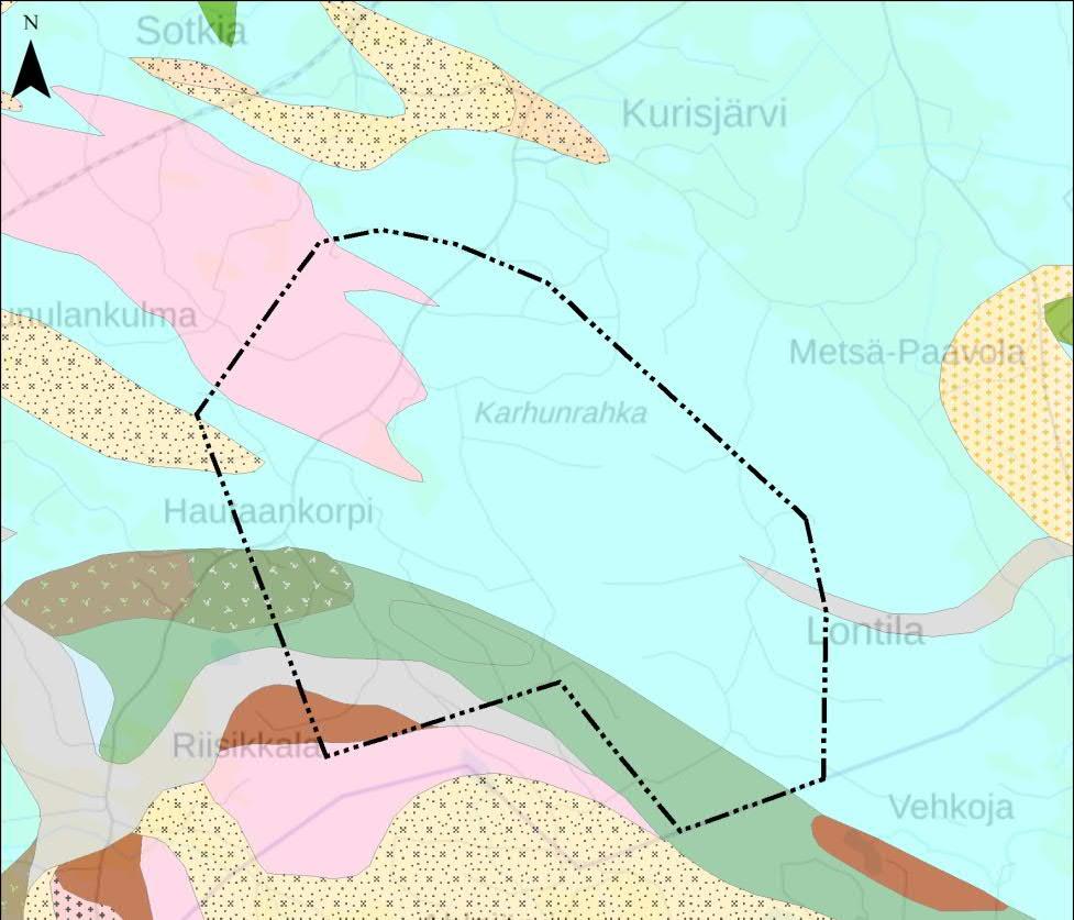 76 Kuva 7-16. Hankealueen kallioperäkartta.