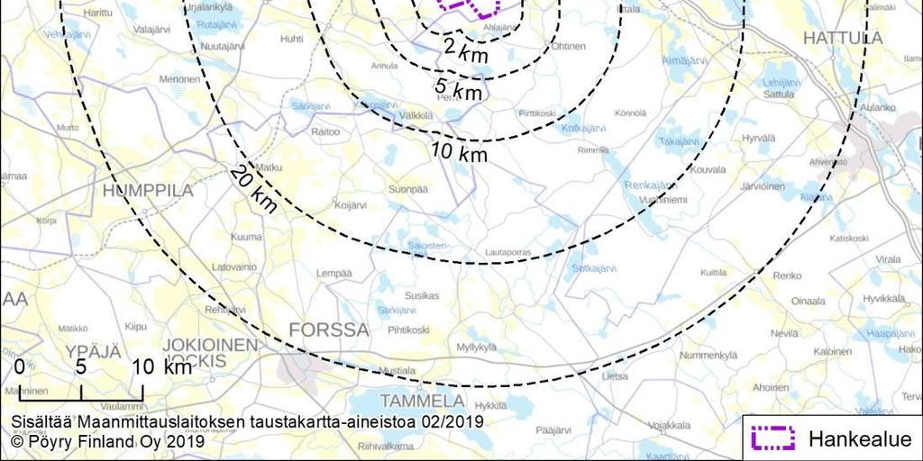 Tarkastelualue on pyritty määrittelemään niin suureksi, ettei merkityksellisiä ympäristövaikutuksia voida olettaa ilmenevän alueen ulkopuolella.