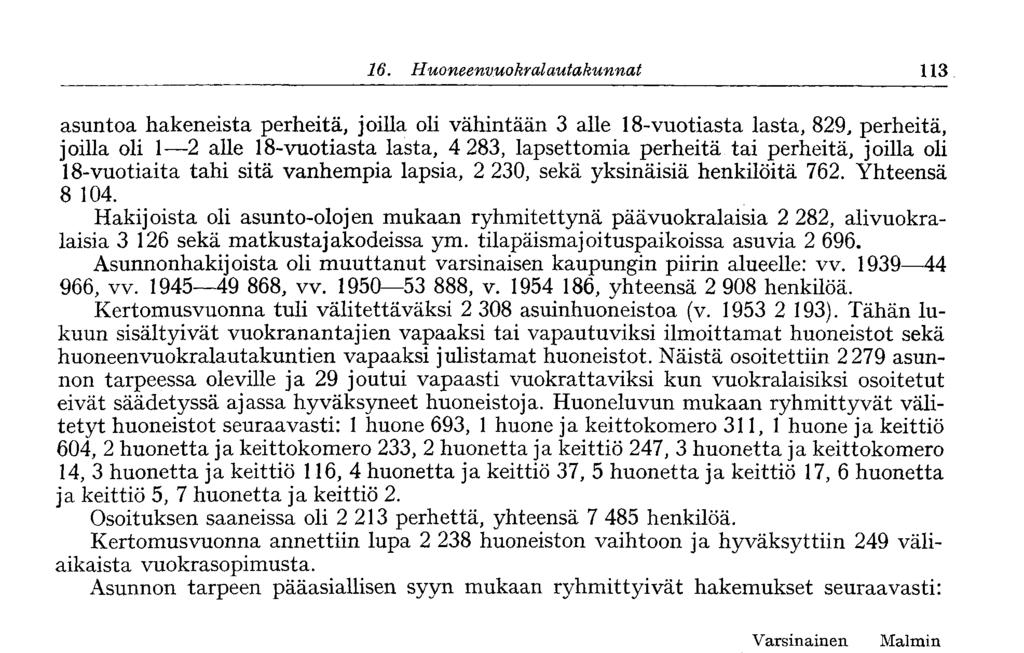 Hakijoista oli asunto-olojen mukaan ryhmitettynä päävuokralaisia 2 282, alivuokralaisia 3 126 sekä matkustajakodeissa ym. tilapäismajoituspaikoissa asuvia 2 696.