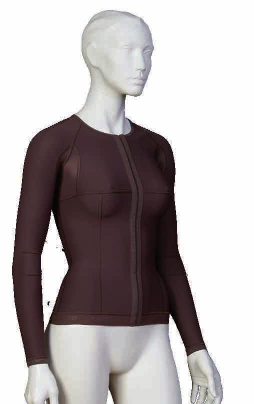 19 Pitkähihaisessa paidassa anatomiset kyynärtaipeet sekä kainalokevennykset pääasiallisesti keskivahvasta kankaasta. Naisten paidassa muotosaumat edessä.