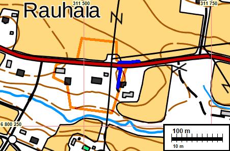 on paikannettu vuoden 1783 isojakokartalta noin 300m länteen aikaisemmasta paikannuksesta. Vuonna 2004 määritelty sijainti oranssilla.