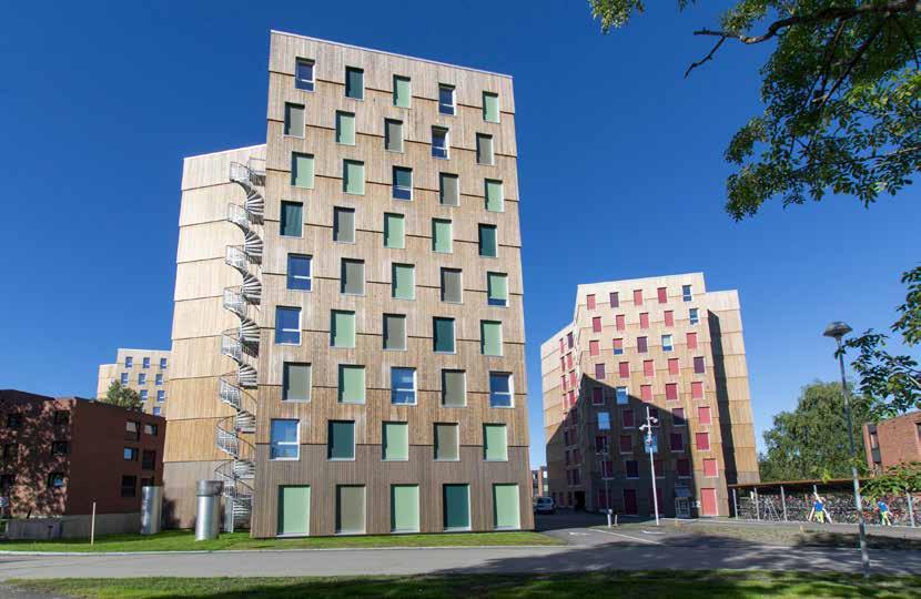 Sijainti: Trondheim (Norja) Arkkitehti: Tormad Raen AT Plan ja Arkitektur AS Yhteistyökumppani: Woodcon Käytetty CLT: 6 500 m³ CLT:hen sitoutunut hiilidioksidi: 18 974 t Kerrostalot