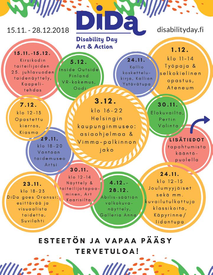 Kulttuuria kaikille -palvelu oli mukana järjestämässä DiDa Disability Day Art & Action 2018 taidefestivaalia, joka rajoja rikkoen tarjosi monipuolisesti taidetta, keskusteluja ja työpajoja ympäri