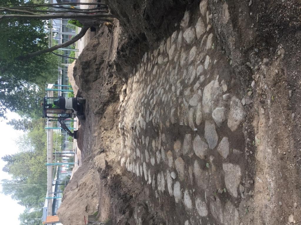 5 Koeojasta 2 löydettiin kivetty tie, jota oli säilynyt tontin reuna-alueella noin 6 metriä pitkä pätkä. Tie oli rakennettu niin, että sen keskiosa nousi hieman reunoja korkeammalle.