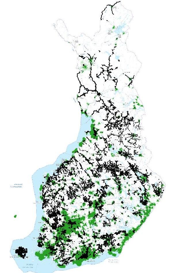 Nopea laajakaista Suomessa 100 Mbit/s kiinteän laajakaistan tarjonta koko Suomessa on 54 %» Taajamissa tarjonta on 57 % ja taajamien ulkopuolella 16 % kotitalouksista (2016 lopun tilanne)»