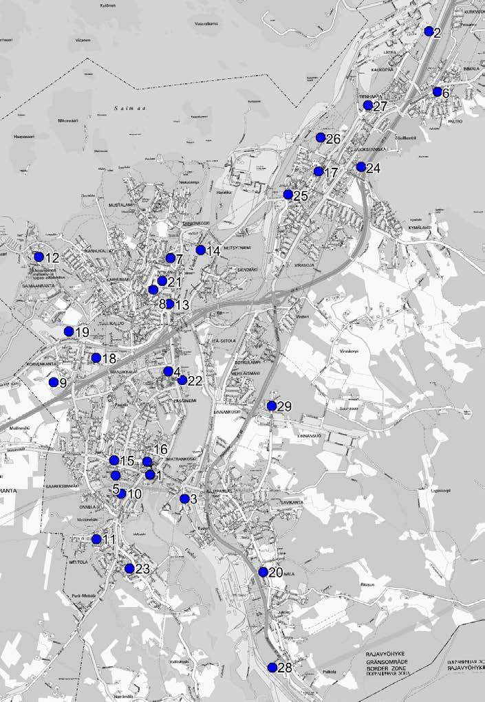 23 Meltola, Meltolan koulu ja päiväkoti 24 Vuoksenniska, ent. rantasairaalan kortteli 25 Vuoksenniska, ent.